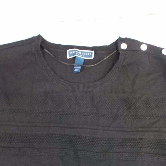 Karen Scott Sweater Women's 1X Black Textured Long Sleeve Shoulder Button Accent - Picture 3 of 7